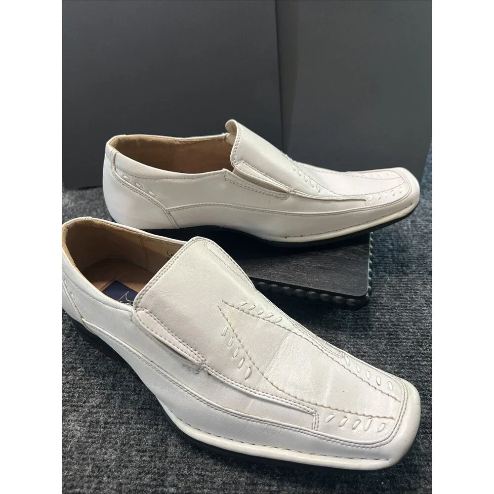 Majestic Collection Men’s White Leather Slip On Loafers Size 6 1/2 Shoe’s